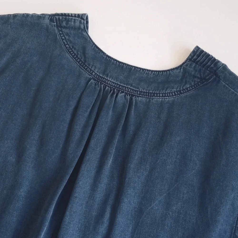 H&M Women’s Aged Deep Sea Blue "Cap Style" V-Neck Lyocell Blouse Size 6 - Picture 7 of 11